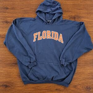 Florida Gators Hoodie Men's L Blue Orange Spellout Organic Cotton USA Made